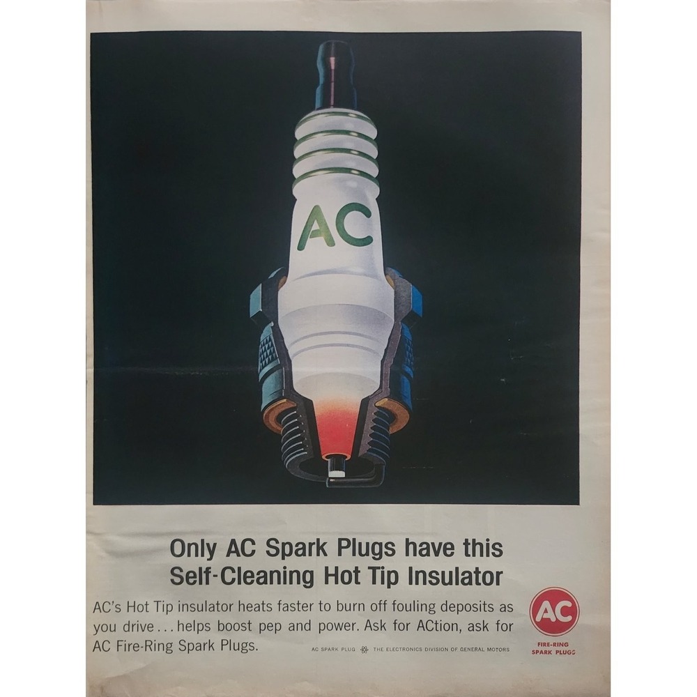 AC Spark Plugs Magazine Ad 1960s General Motors Auto Parts 10x13